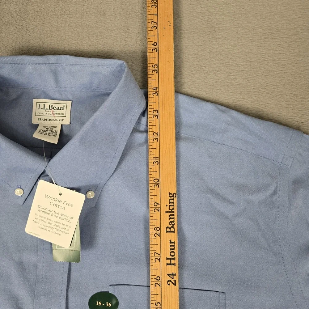 LL Bean Pinpoint Oxford Shirt Men 18-36 Blue Traditional Fit Wrinkle Free NWT
